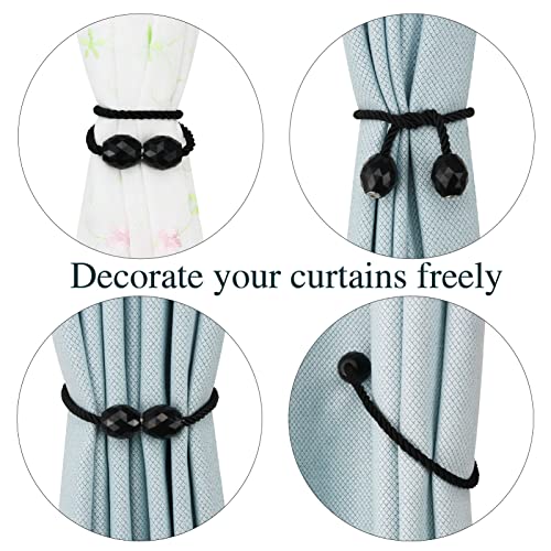 Hangtty 2 Pack Strong Magnetic Curtain Tiebacks Rope Decorative Curtain Tie Backs Magnetic Curtain Holders For Drapes Window Treatment Holdbacks, Black #TOP3