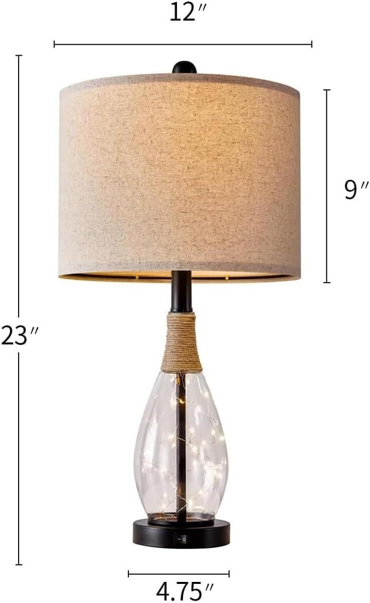 ZR98US Vintage Farmhouse Rattan Lamp Set with USB Night Light - 2pc, Ideal for Bedroom and Living Room