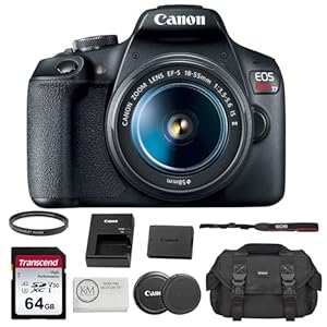 Canon EOS Rebel T7 DSLR Camera with 18-55mm Lens Bundled with 64GB Memory Card + Camera Bag + 58mm UV Filter + Microfiber Cleaning Cloth (5 Items)