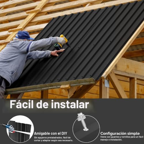 Miniatura 5 de Naizy Chapa Trapezoidal Galvanizada, 129,5 X 45 Cm, 12 Unidades, Incluye Guantes Y Tornillos Con Arandelas De Sellado, Chapa De Metal, Fácil Montaje Y Durabilidad, Color Negro