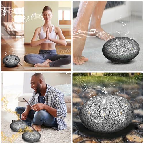 Rain Drum for Outside Garden, 6 Inches 8 Notes Steel Tongue Chakra Drums, Waterproof Meditation Rain Chime, Musical Instruments for Adult Gift with Bag, Music Book, Drum Mallets (Star Sliver) by INNOWARMER - Image 6