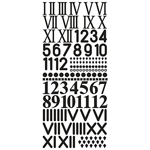 Rayher Assortiment de chiffres pour horloge, 1 feuille 10X23cm, pour 4 cadrans, autocollant, chiffres 2cm, arts créatifs, horloge -30093576, Noir