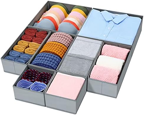 DIMJ 12 Pack Drawer Organisers Foldable Storage Box Fabric Drawer Dividers Wardrobe Storage Organiser Storage Cubes for Bras, Socks, Underwear, Ties, Scarves, Cosmetics