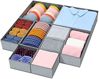 DIMJ 12 Pack Drawer Organisers Foldable Storage Box Fabric Drawer Dividers Wardrobe Storage Organiser Storage Cubes for Bras, Socks, Underwear, Ties, Scarves, Cosmetics