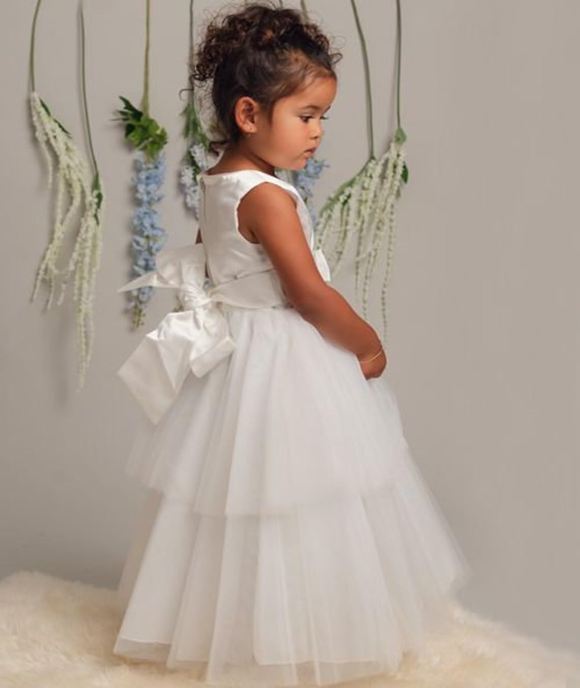 Lux Girls Christening Dress with Bow & Layered Tulle - Special Occasion Outfit