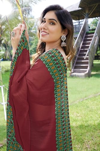 Image of MIRCHI FASHION Saree for Woman Chiffon Georgette Polka Dot Border | Plain Lightweight Women's Sari with Printed Pallu and Blouse Piece