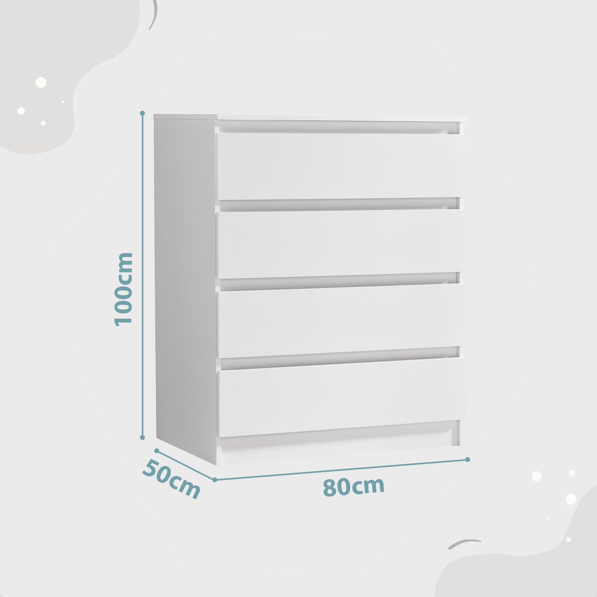 Home Collective Cassettiera larga 80cm con 4 cassetti cassettiera mobile stretto in legno credenza alta camera da letto soggiorno corridoio ufficio organizzatore 80x100 cm (LxA) bianco