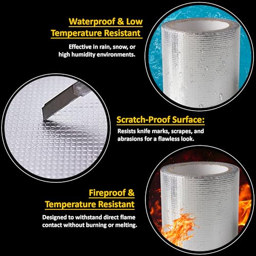 Image of Prime Pick Adhesive Butyl Tape Waterproof Aluminum Seal Tape Permanent Rubber Leak Repair Tape for Roof Crack Window Boat Sealing Home Renovation Aluminum 10cm x 5m Pack of 1