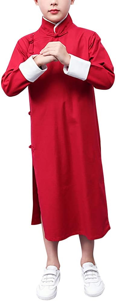 Long Robe for Boys and Mens Tang Suit Traditional Clothing Vintage Long Sleeve Cheongsam Top