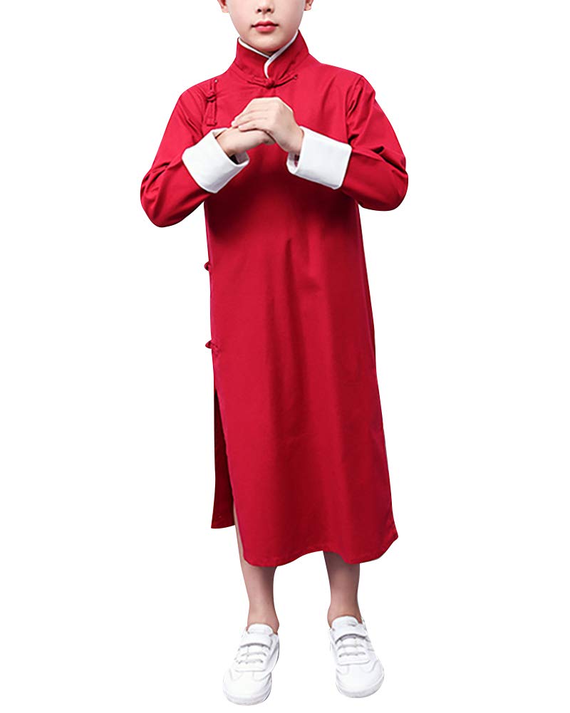 PengGengALong Robe for Boys and Mens Tang Suit Traditional Clothing Vintage Long Sleeve Cheongsam Top