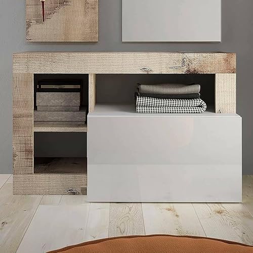 Dmora - Meuble à Chaussures Varano, Meuble à Chaussures, Armoire d'entrée Polyvalente, Made in Italy, 91x35 h58 cm, Blanc Brillant et Acacia