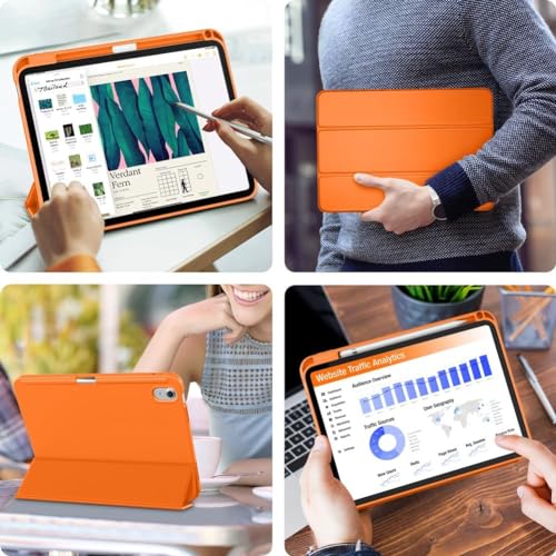 Image of Printme Compatible with iPad (A16) 11th Generation Case 11 Inch 2025, for iPad 10th Generation Case 10.9 Inch 2022 with Pencil Holder, Slim Trifold Stand Protective Cover with Soft TPU Back (Orange)