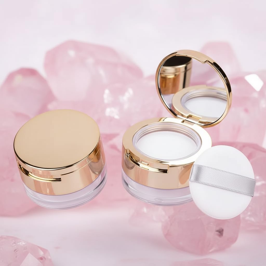1 Pc 6 Gram Gold Loose Powder Containers, Built-in Mirror, with Puff, Portable Empty Makeup Mini Powder Case
