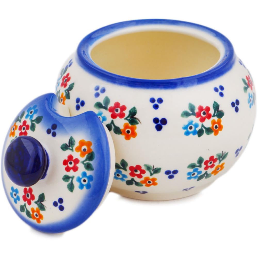 Authentic Polish Pottery Sugar Bowl 12 oz Signature UNIKAT in Sweet Clusters Design Handmade in Boles?awiec Poland + Certificate of Authenticity