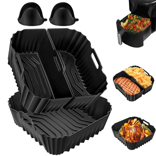 Molde Silicona Freidora de Aire para Cecotec 6L, 5 Piezas Silicona Air Fryer Freidora sin Aceite Accesorios Esenciales Reutilizables Recipientes Cuadrado sin BPA, Lavable a Máquina