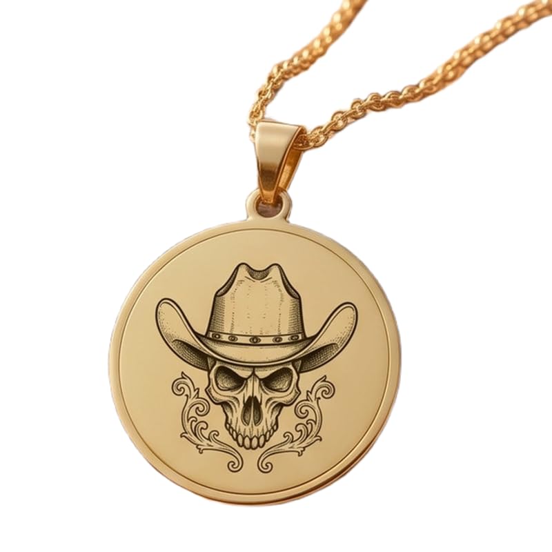 Collier tête de mort de cowboy en argent pour affirmer votre look motard et rock en soirée