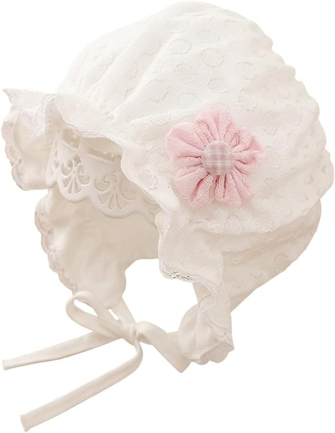 2 Pack Baby Bonnet Hat for Newborn Girls Boys Washed Cotton Lace Infant Bonnet Adjustable Ties Summer Baby Sun Hats