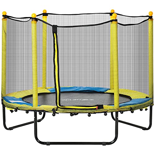 HOMCOM 4.6FT Kids Trampoline with Enclosure, Safety Net, Pads Indoor Trampoline for Kids 3-10 Years - Yellow