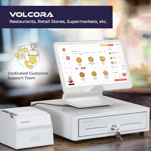 Volcora Cash Register Drawer for (POS) Point of Sale System with Round Corner 13", Removable Coin Tray, 4 Bill/5 Coin, 24V, RJ11/RJ12 Key-Lock, Media Slot,Cash Till for Businesses, White