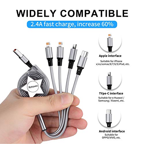Amuvec Multi Cavo di Ricarica, 4 in 1 Retrattile Multiplo Cavetto Micro USB Tipo C Cavo di Ricarica USB per Tablets… - immagine 4