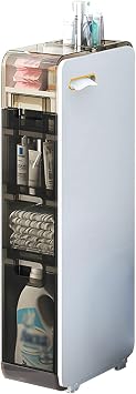 Tall Narrow Bathroom Storage Plastic Cabinet, Toilet Side Storage Shelf for Narrow Spaces and Corners