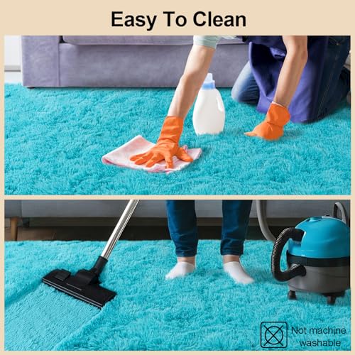 6x9 Rugs for Living Room, Large Fluffy Area Rugs for Bedroom, Soft Carpet Shag Kids Room Rug, Non-Slip Fuzzy Rugs Indoor (Turquoise Blue, 6ft x 9ft)