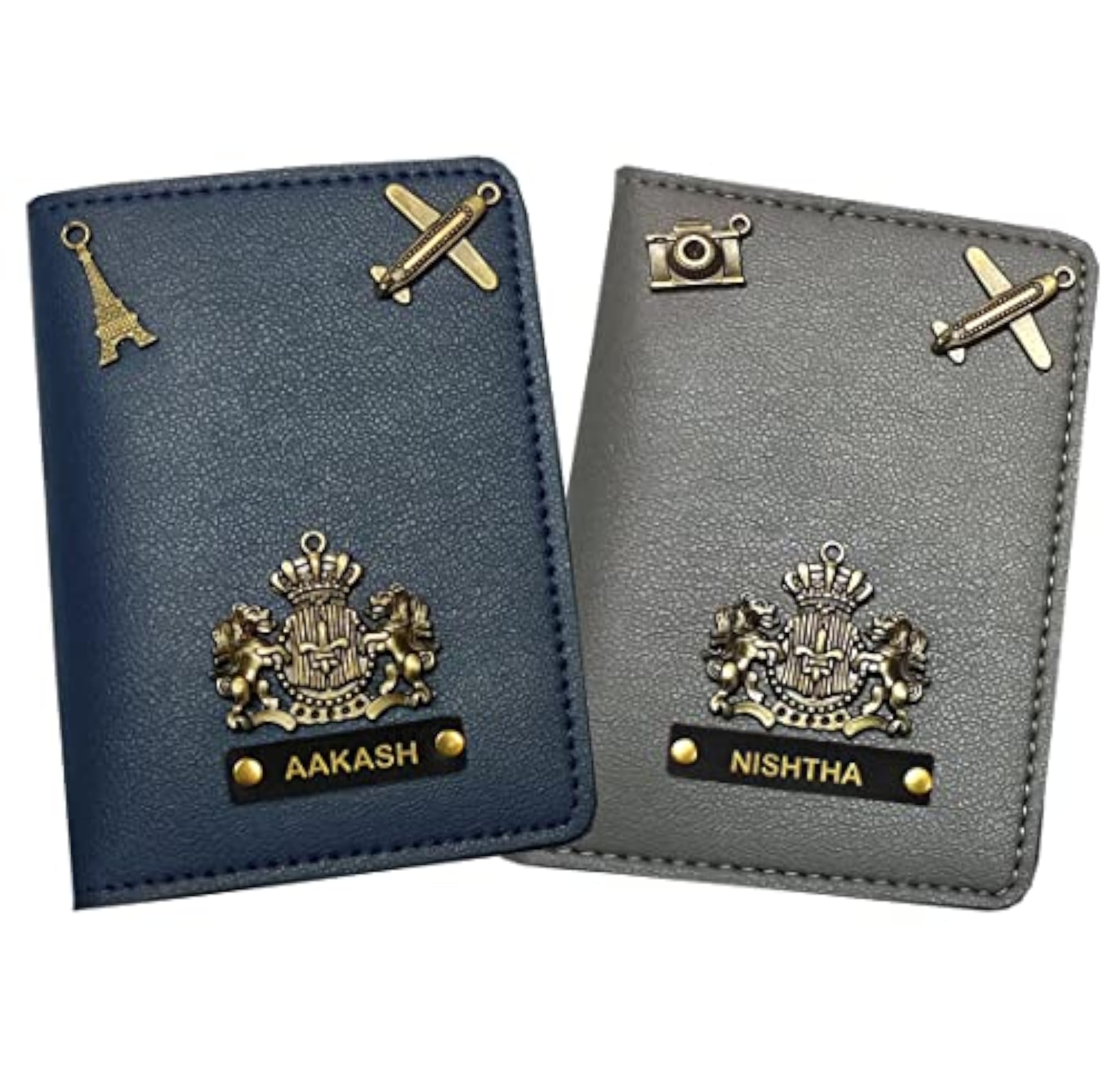 EcoLeather Unisex Passport Wallet, Blue and Grey