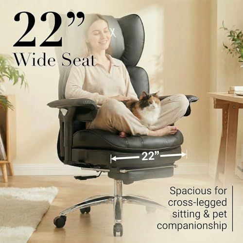 Image of Efomao Big & Tall Desk Chair, Wide Executive Office Chair with Footrest Black