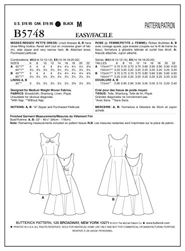 Butterick Patterns B5748 Misse/Misse Petite Dress, Size E5 (14-16-18-20-22) #TOP1