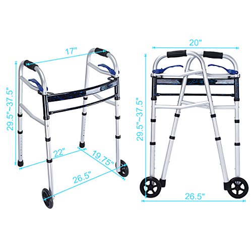 Health Line Massage Products Compact Trigger Release 350 lbs Folding Walker with 5 inch Wheels and Fold-up Legs, Lightweight & Portable with 2 Pairs of Glides - Thumbnail 5