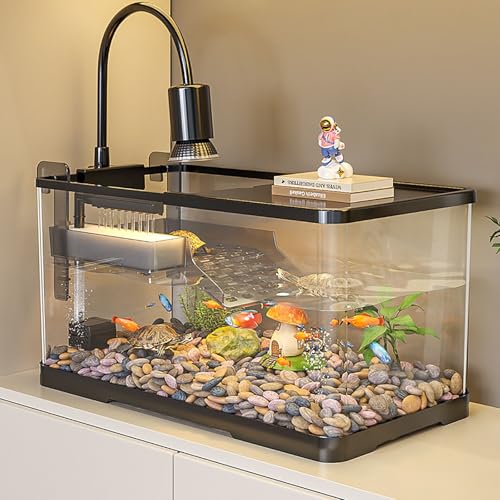 Turtle Tank Aquarium Acquario Per Tartarughe Con Filtro Terrario Piattaforma Di Crogiolarsi Con Sistema Doccia Strato Filtrante(Small)