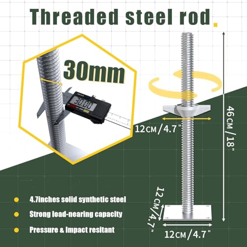 4 Pack 18" Adjustable Leveling Jack, Adjustable Scaffold Screw Jack with 5" OD Base Plate, Solid Screw Jacks Steel for Supporting Across a Range of Work Surfaces by Noliven - Image 3