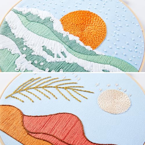 Image of Armindou Hand Embroidery Starter Kit for Beginners Adults, Counted Cross Stitch kit for Adult Beginner, Stamped Embroidery Needlepoint Kit, 2 Set Embroidery Supplies, 2 Hoops (Attached Video Tutorial)