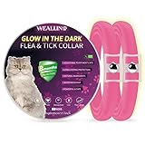 WEALLIN Luminoso Collar Antipulgas y Garrapatas para Gatos, Collar Antipulgas para Gatos con 8 Meses de Protección Efectiva, Collar Antipulgas Gatos Ajustable e Impermeable, Rosa(2 Pack)