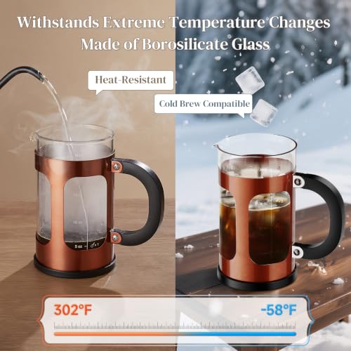 Image of Veken French Press Coffee Maker,No Plastic Touches Cafe,21oz 0.6L Small Pot