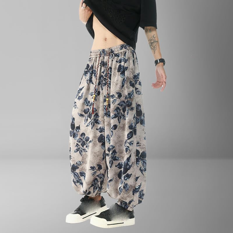 Pantalon décontracté d'été pour homme coupe large style chinois ethnique
