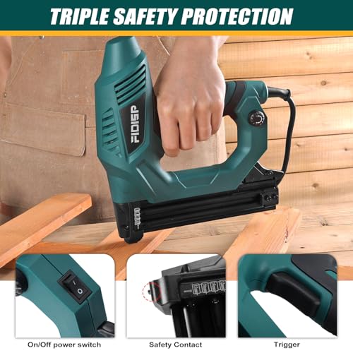 Image of FIDISP Electric Nail Gun 18 Gauge, Heavy-Duty 2 in 1 Brad Nailer & Staple Gun -120V, Includes 2000 Pcs Brad Nails + Crown Staples for Carpentry, Upholstery, DIY