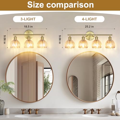 Image of Vintage Bathroom Light fixtures, Gold Vanity Lights, ETL Certified