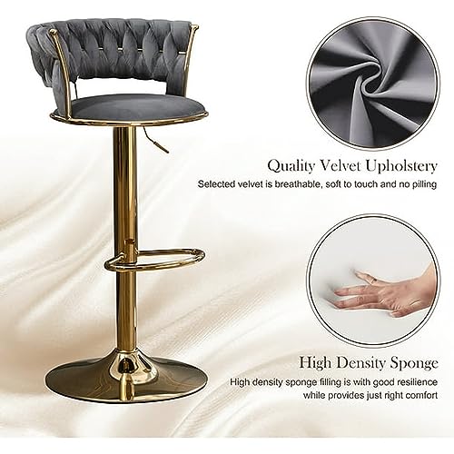 Image of Dream Furnishing - Set of 2 Bar /Kitchen Chairs 360 Degree Rotatable Swivel Elegant Classy & Comfortable Chair with Golden Base and Velvet Fabric (2 Chairs) (Dark Grey)