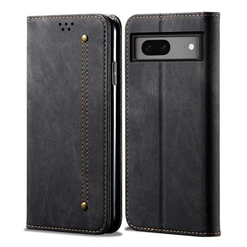 Étui compatible avec Google Pixel 7 noir portefeuille en toile rabat cartes