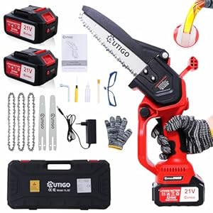OUTIGO Mini Kettensäge mit Akku, Akku Kettensäge 8 Zoll mit 800W Bürstenlos, 8000mAh Akku, Handkettensäge für Gartenscheren Astschere Holzschneidenz