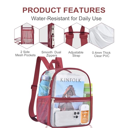 Image of Oraben Clear Backpack Stadium Approved, 12 x 6 x 11 in, Small Transparent Backpack for Concerts, Sports Events, Festivals, Travel, Waterproof PVC, Adjustable Straps, Women Men