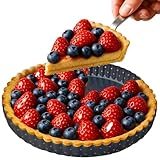 Yamteck 9 Inch Perforated Tart Pan for Crispy Crust w/Cake Server. Removable Bottom, Non-Stick Coating, Rugged Carbon Steel for Tart Quiche Pie Baking. Gift for Christmas Thanksgiving Party