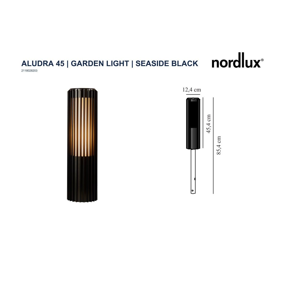 Nordlux Aludra 45 słupek ogrodowy na zewnątrz, czarny, srebrny, E27 15 W, zasilanie sieciowe, weranda, patio, ogród, garaż lub wejście, IP44, klasa 1 (izolowana)
