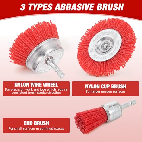 Image of 9 Pack Nylon Filament Brush, Abrasive Wire Brush Wheel & Cup Brush Set, Drill Bit Sanding Brush with 1 /4 inch Hex Shank for Steel Rust Removing, Grill Cleaning, Flaking Paint Refinishing