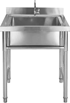 Commercial Stainless Steel Sink Outdoor Freestanding Sink with Bracket Practical Sink Suitable for Garages, Restaurants, Kitchens, Laundry Rooms, Outdoor