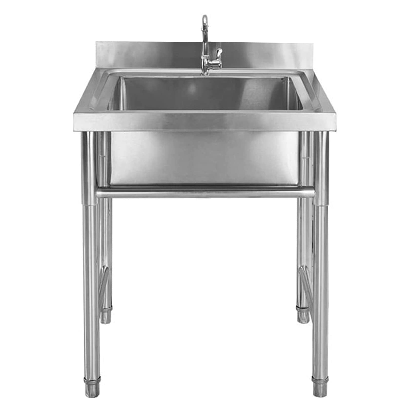 ZQFHSX Commercial Stainless Steel Sink Kitchen Catering Single Sink, Prep Utility and High Backsplash, Outdoor Garden Laundry with Stand