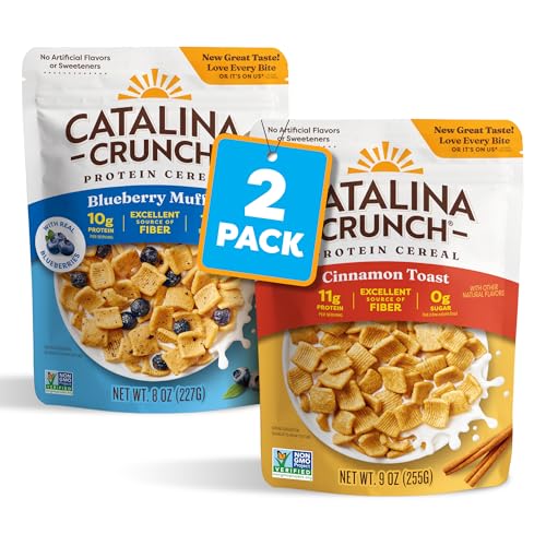 Catalina Crunch Protein Cereal | Sugar Free Breakfast Cereal with up to 11g of Protein | Gluten Free, Keto Friendly | Variety Pack Cinnamon Toast & Blueberry Muffin (Pack of 2)