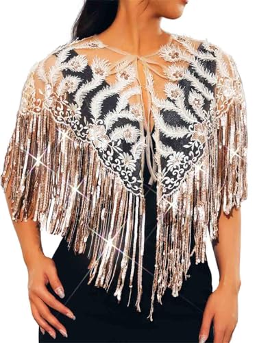 JAKAWIN Women's Flapper Shawl and Wrap Sequin Fringe Formal Cape