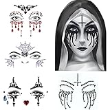 Halloween Face Gems Jewels,Day of the Dead Skull Spider Web Clown Rhinestone Face Tattoo Stickers for Men Women Kids Halloween Cosplay Makeup